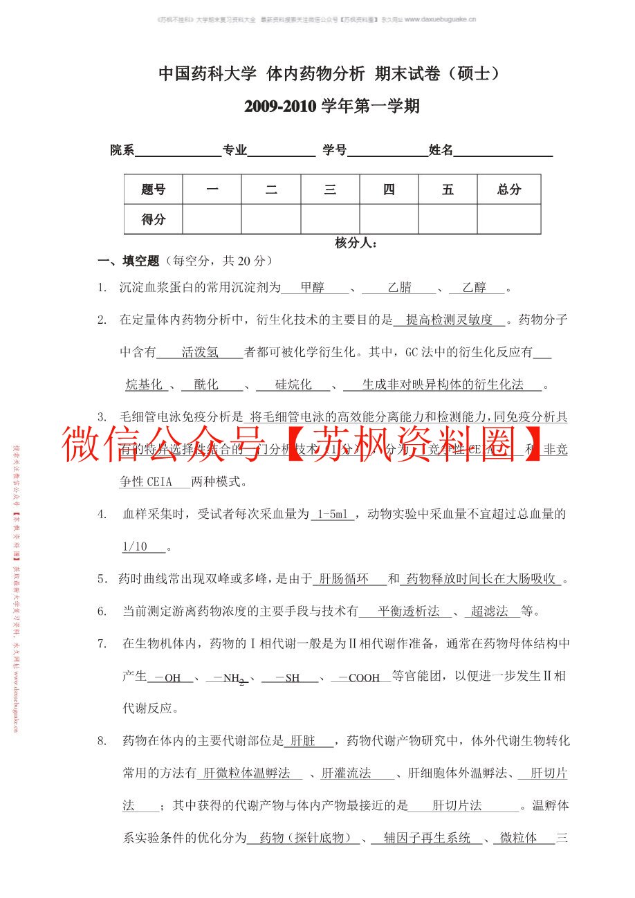 体内药物分析